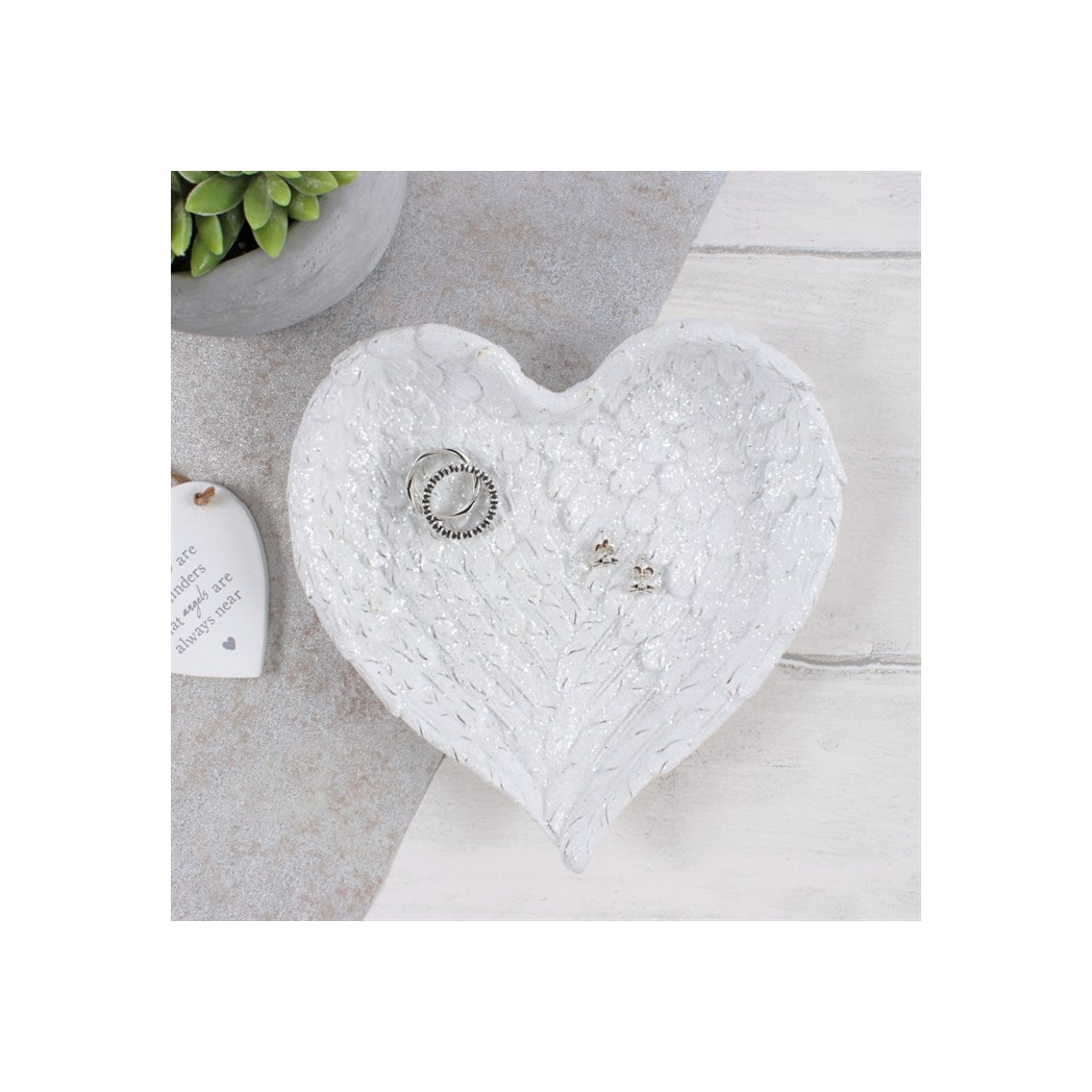 Glitter Heart Shaped Angel Wing Trinket Dish N/A