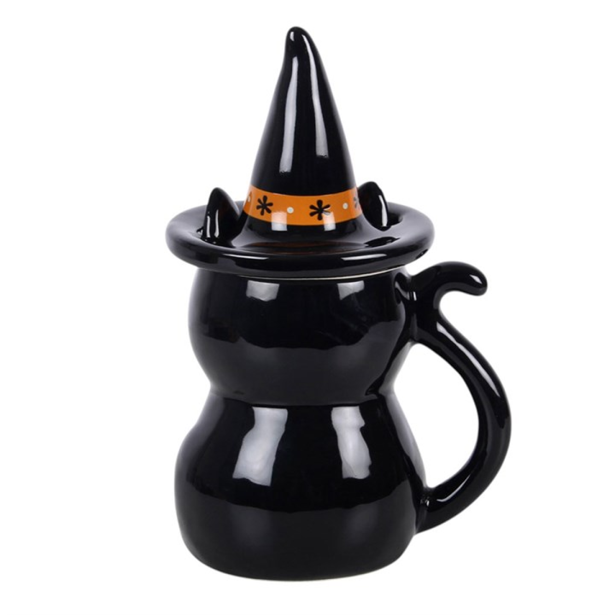 Spooky black cat lidded mug gift