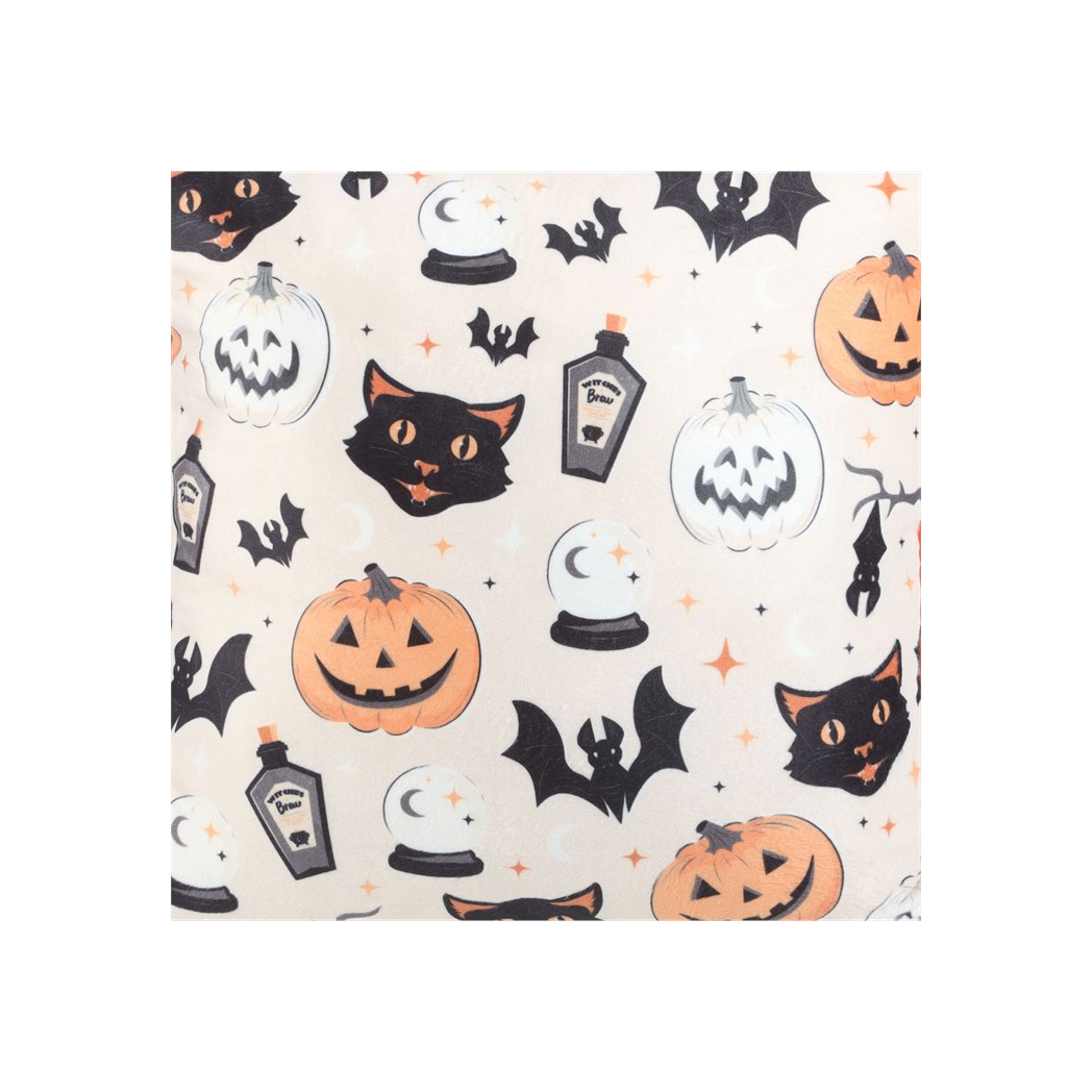 35cm Square Spooky Cat and Pumpkin Print Cushion N/A
