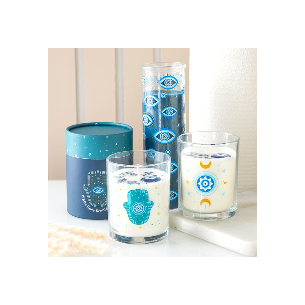 All Seeing Eye Print White Rose Tube Candle N/A
