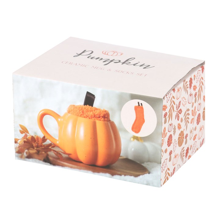 Pumpkin Shaped Mug and Socks Set N/A