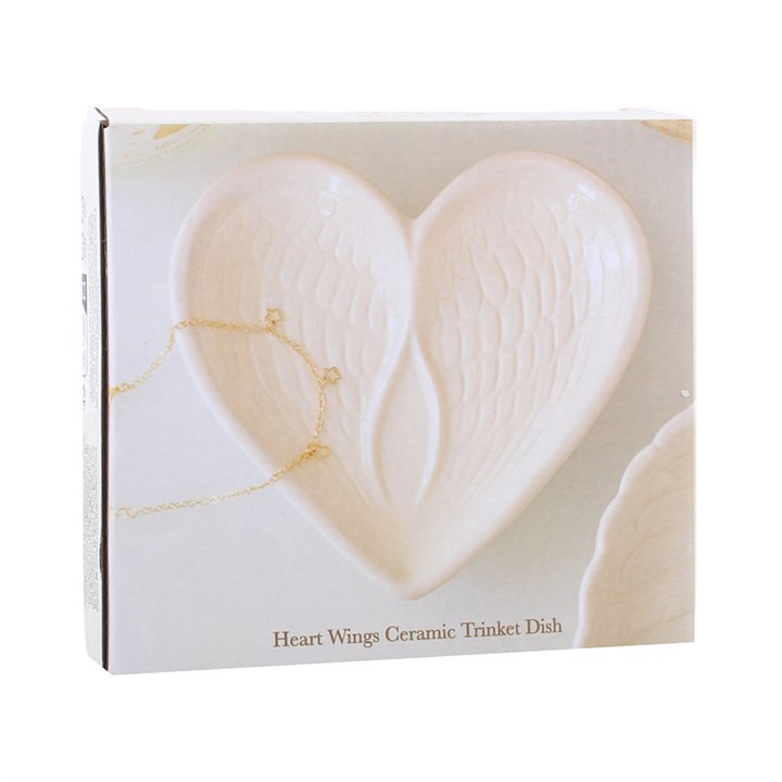 Off White Angel Wing Heart Trinket Dish N/A