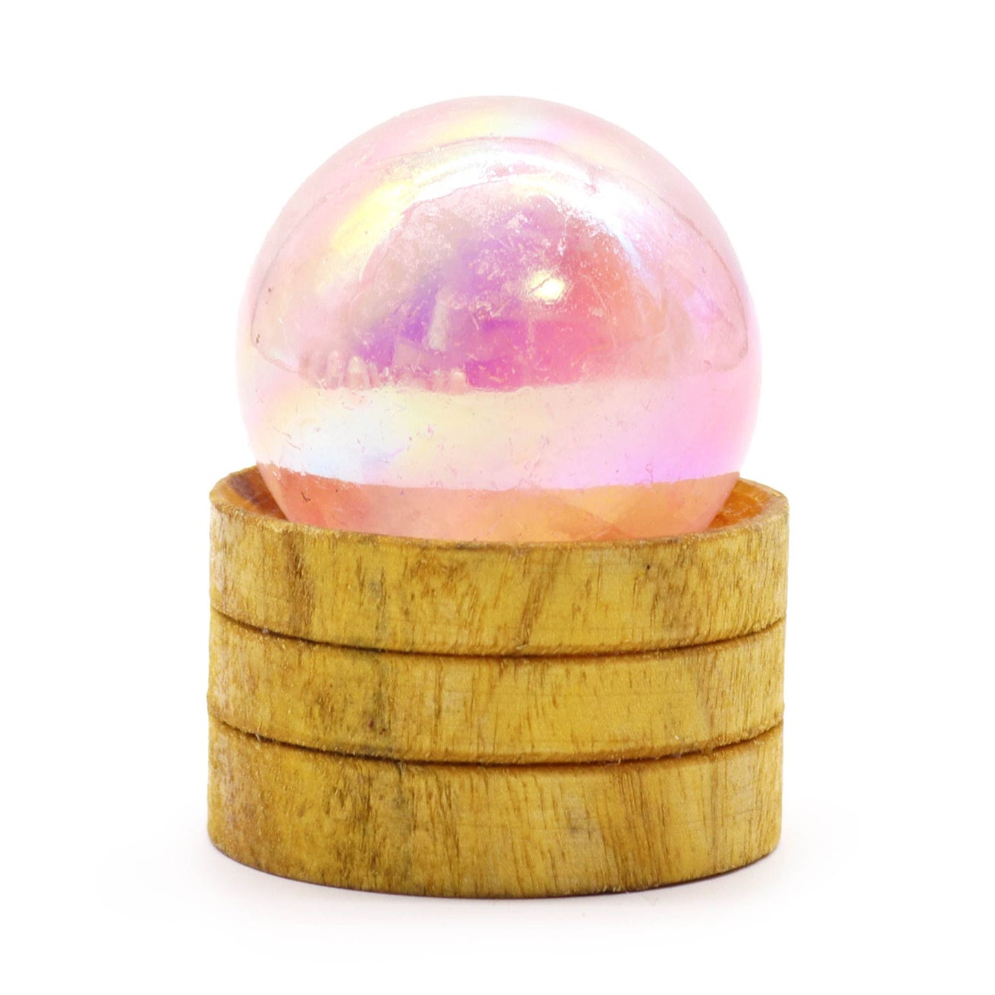 Gemstone Sphere 40mm - Rose Quartz Titanium Aura with Stand AW Dropship UK