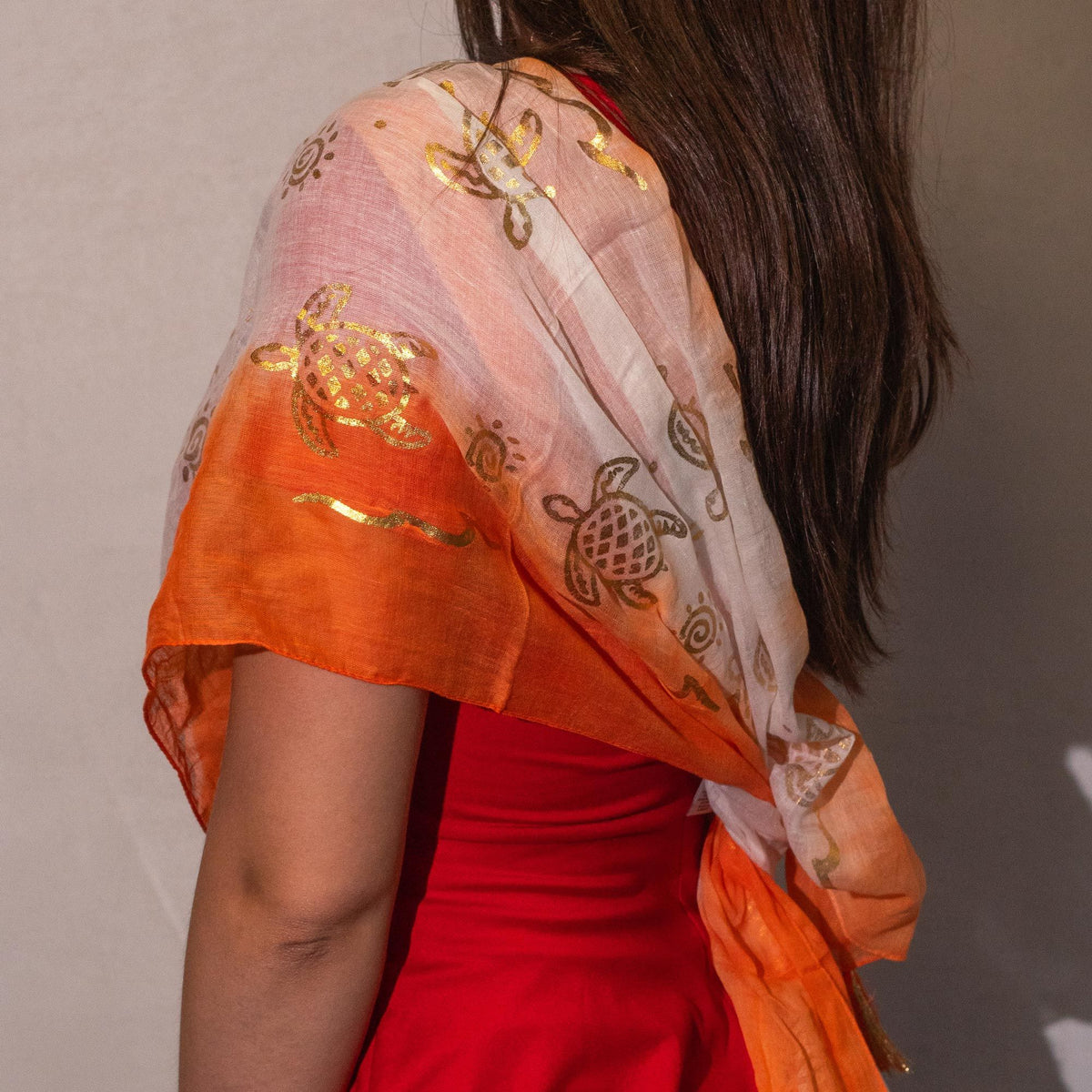 Nomad Sari Summer Turtle Print Scarf - Coral (180x50cm) AW Dropship UK