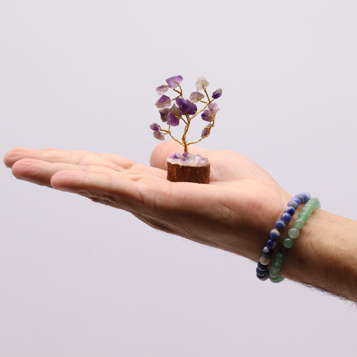 Mini Gemstone Tree On Wood Base - Amethyst (15 stones) AW Dropship UK