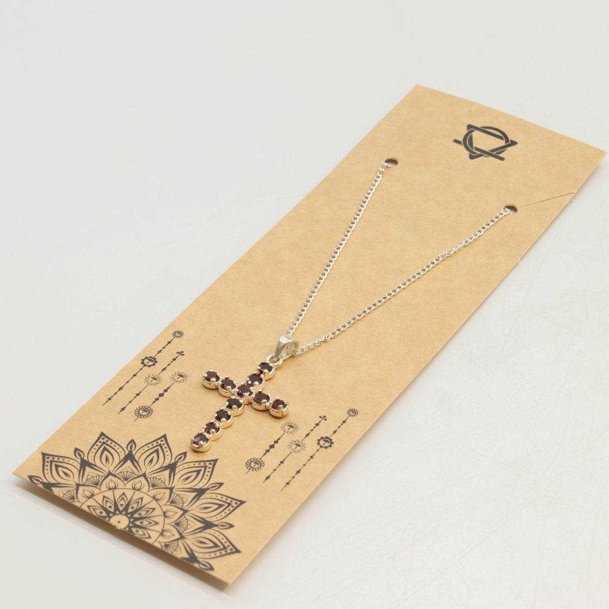 Indian Devotional Pendant - Silver Plated (45cm Chain)- Garnet Crucifix AW Dropship UK