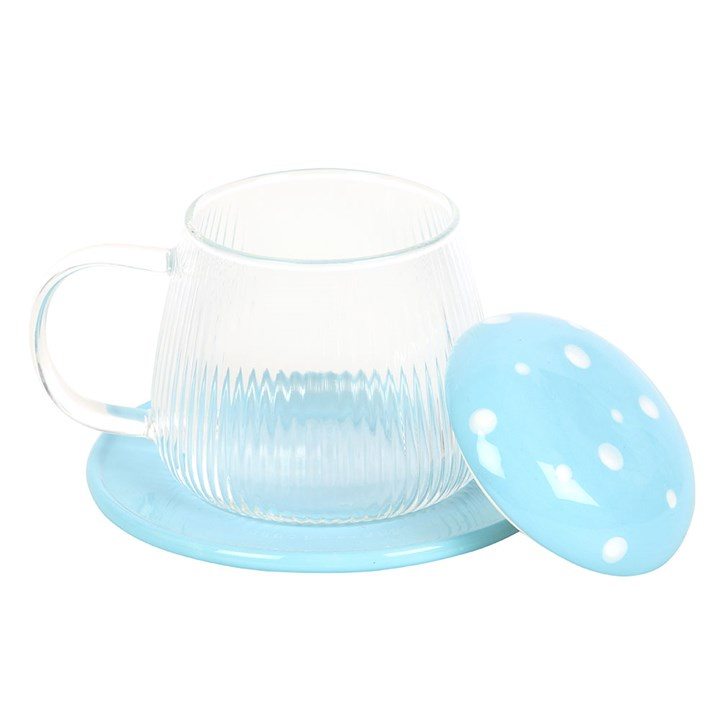 Blue Glass Mushroom Mug and Saucer N/A