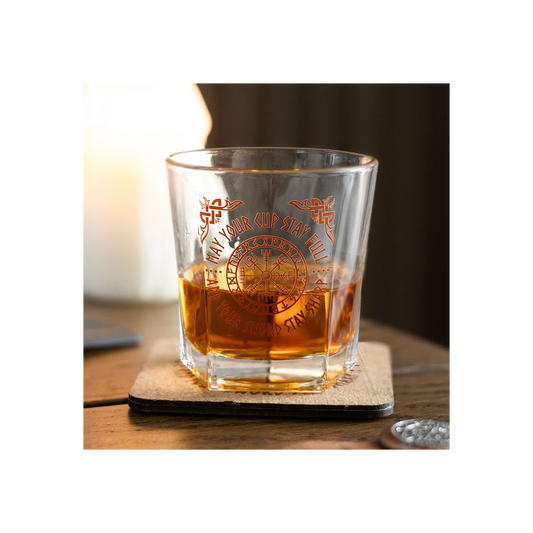 Viking Compass Lowball Drinking Glass with Coaster N/A