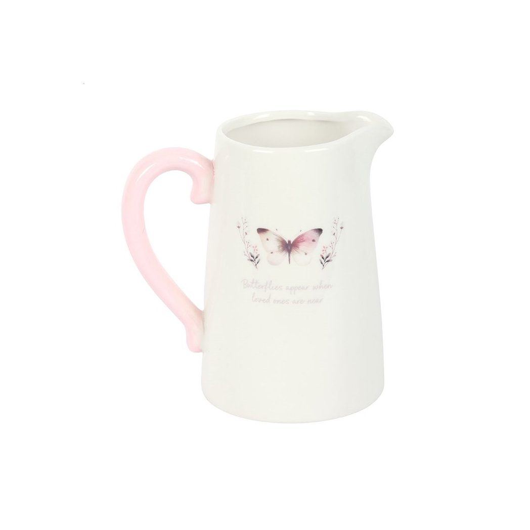 White Butterfly Print Ceramic Flower Jug N/A
