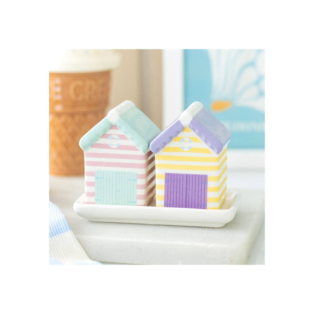 Pastel Beach Hut Salt and Pepper Shakers N/A