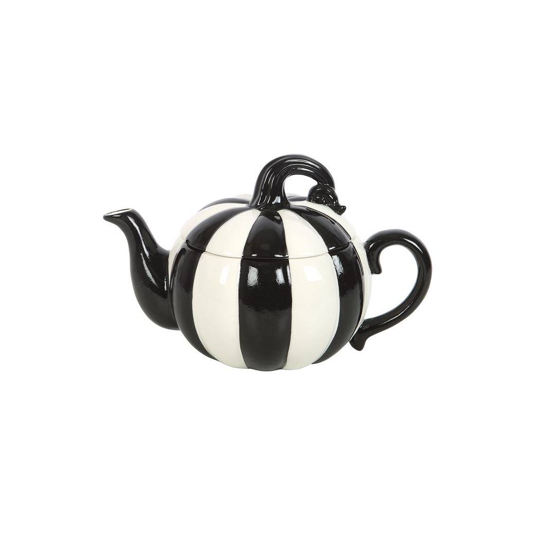 Spooky black and white pumpkin teapot for Halloween