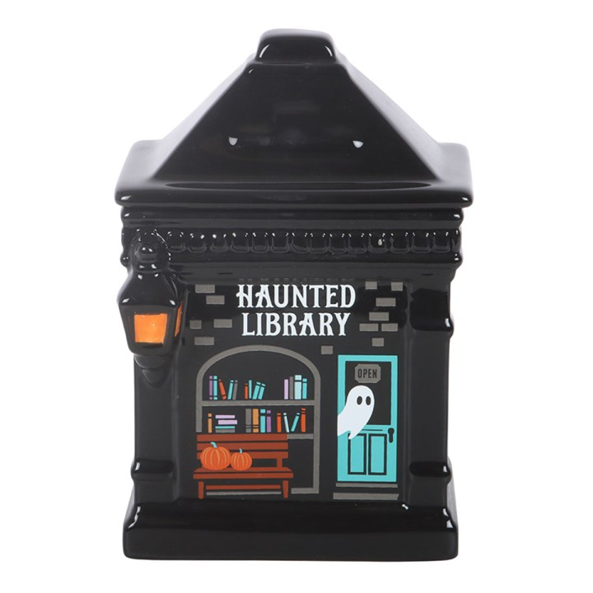 Haunted Library oil burner with glowing window design