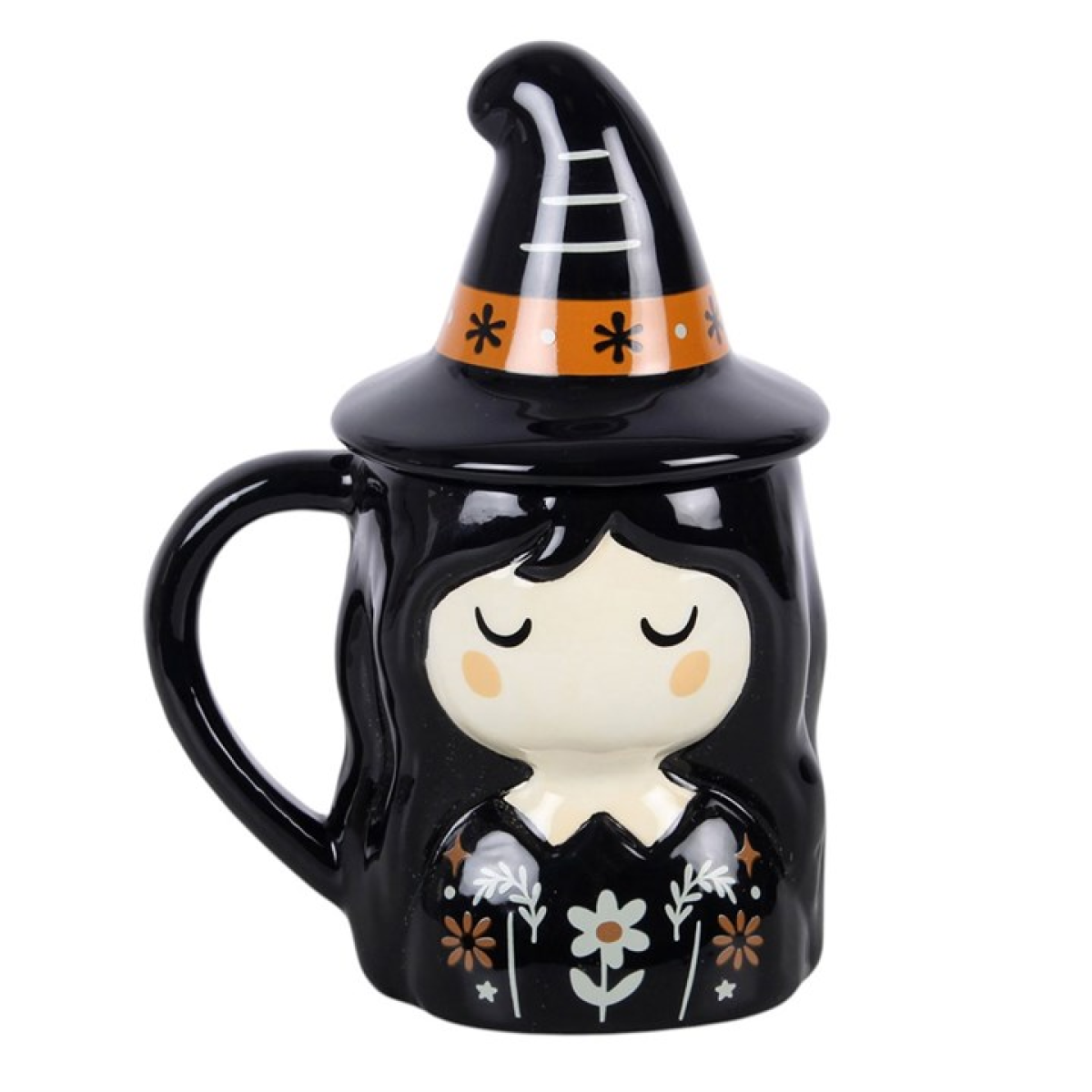 Witch mug with pointed hat lid