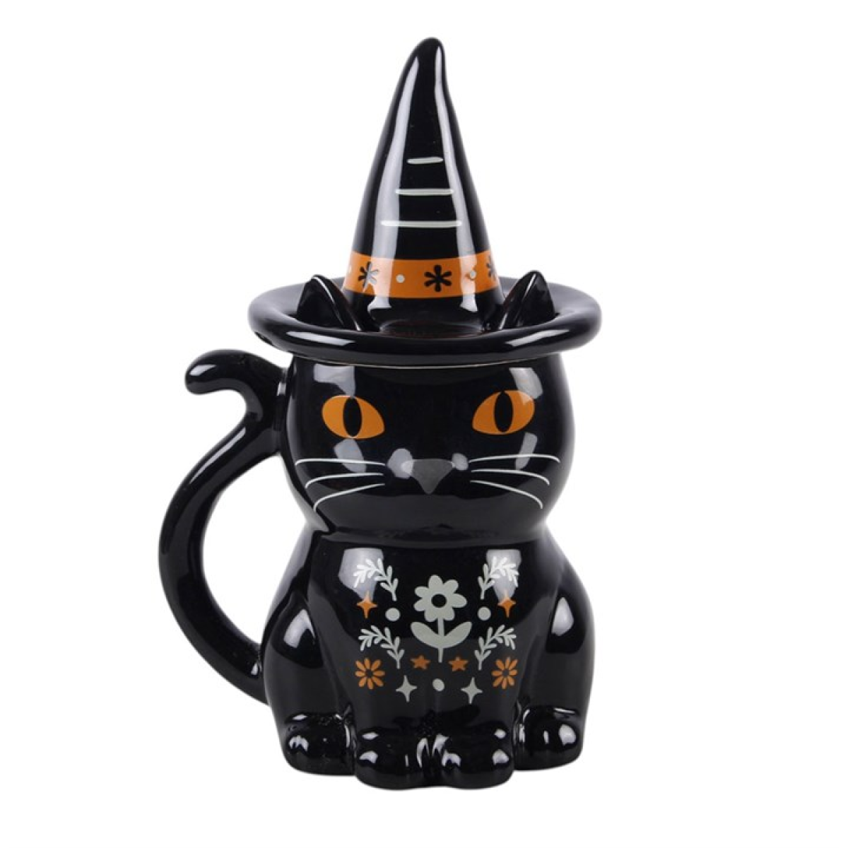 Black cat mug with witch hat lid