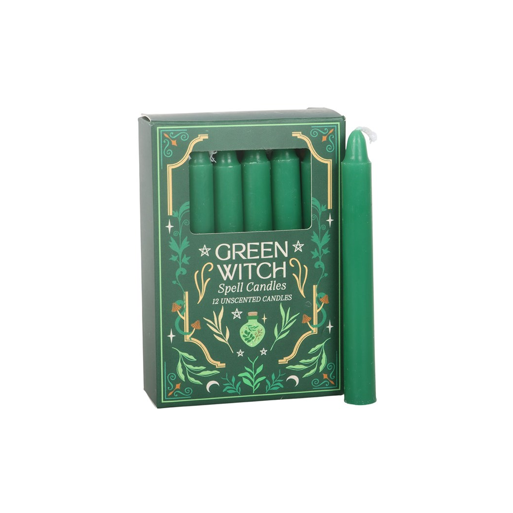 Pack of 12 Green Witch Spell Candles N/A