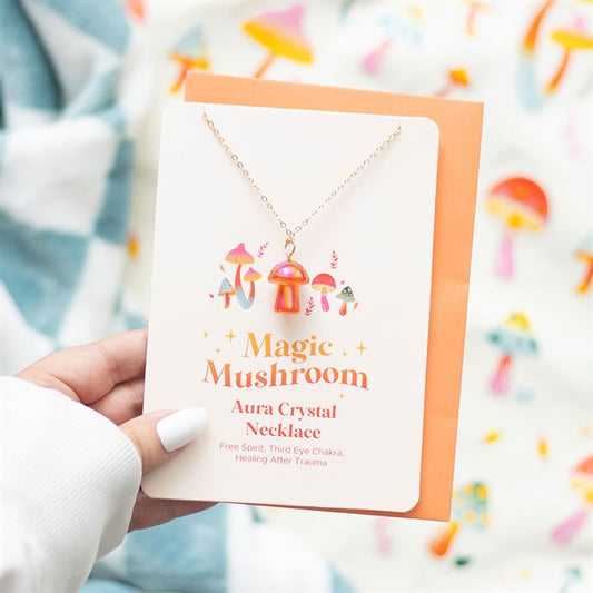 Orange Aura Mushroom Necklace Greeting Card N/A