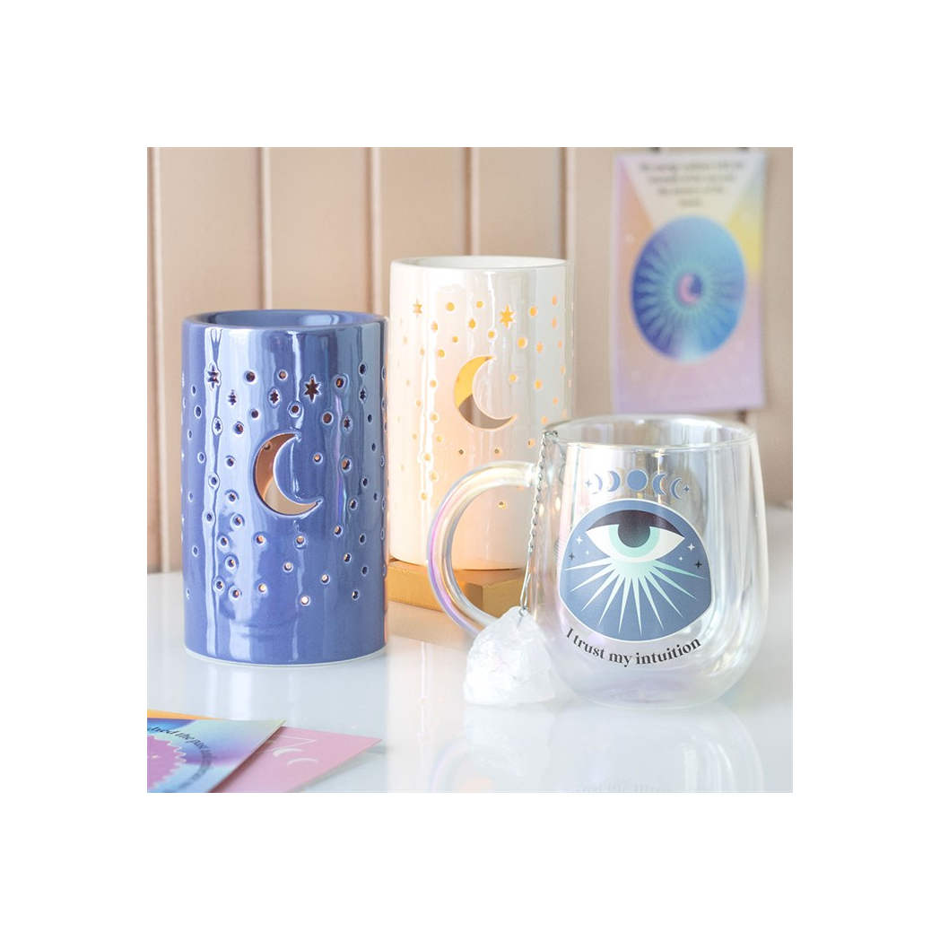 Iridescent purple moon oil burner detail
