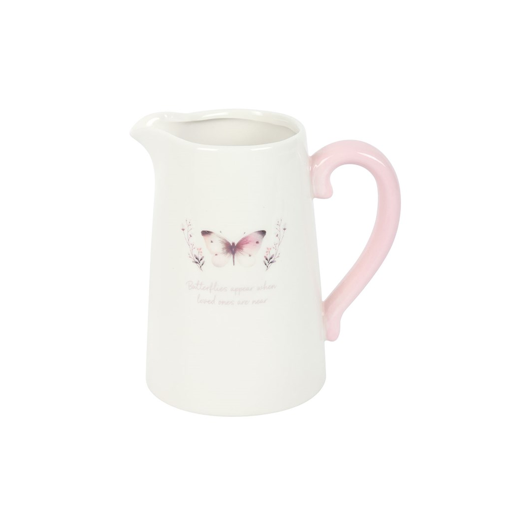 White Butterfly Print Ceramic Flower Jug N/A
