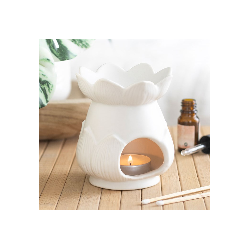 White lotus flower oil burner for meditation