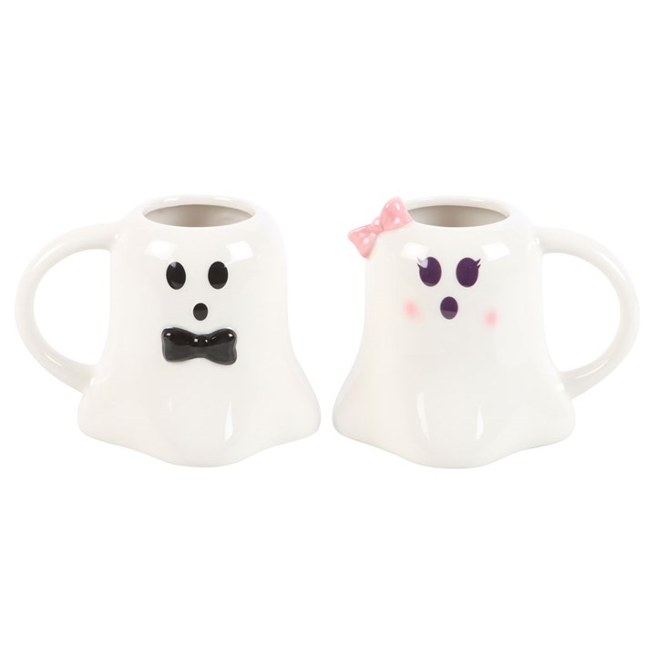 Pink bow and black bow tie ghost mugs
