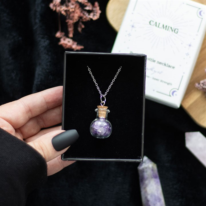 Calming Amethyst Crystal Chip Potion Bottle Necklace N/A