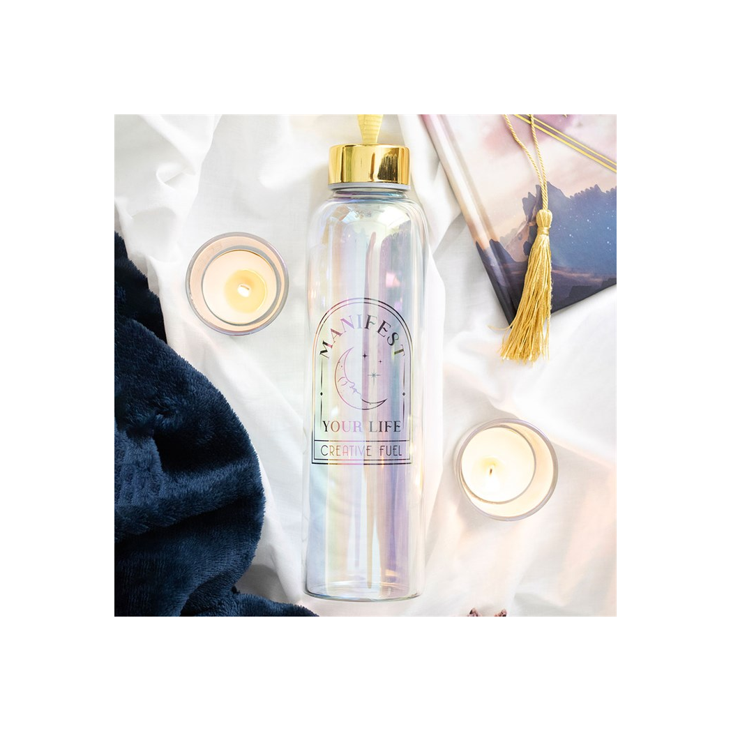 Manifest Your Life Iridescent Glass Water Bottle N/A