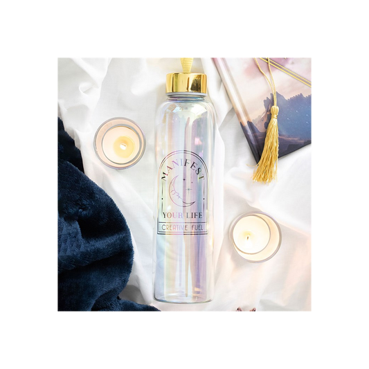 Manifest Your Life Iridescent Glass Water Bottle N/A