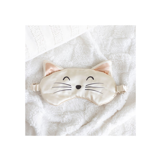 White cat face satin eye mask