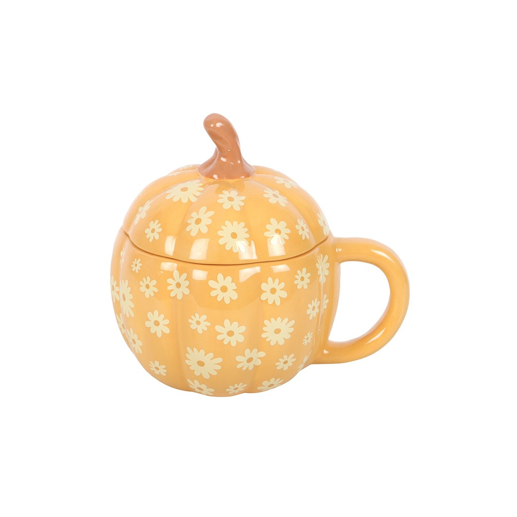 Pumpkin lidded mug autumn drinkware gift
