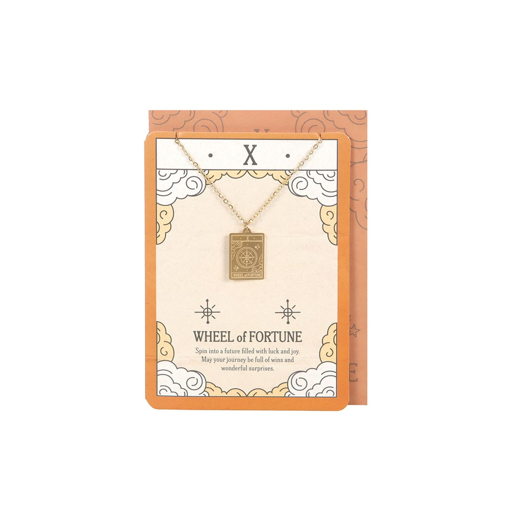The Wheel of Fortune Vintage Tarot Necklace on Greeting Card N/A