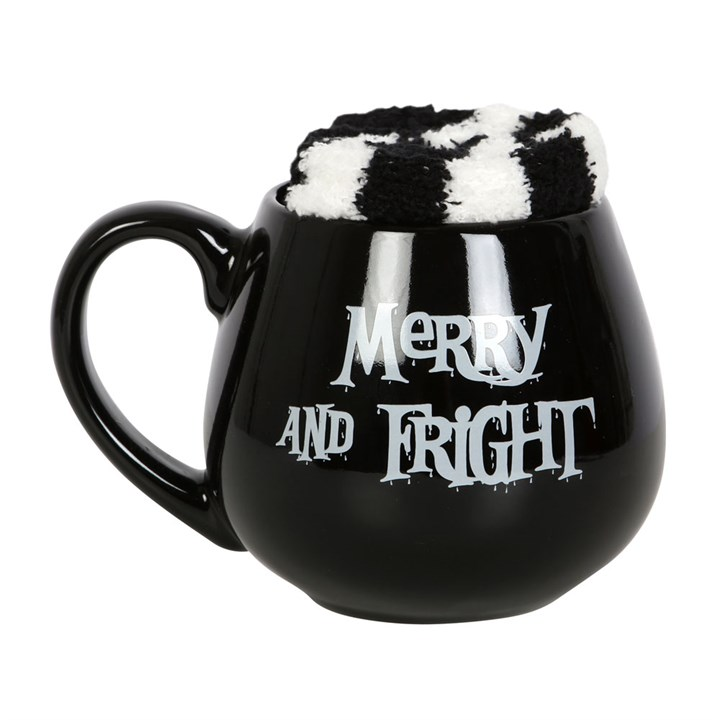 Black Merry and Fright mug with striped socks