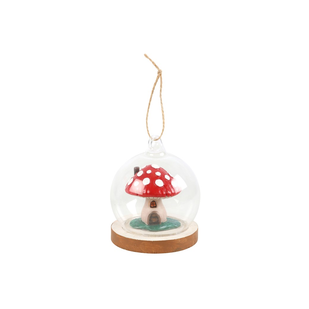 Mushroom House Glass Dome Hanging Decoration N/A