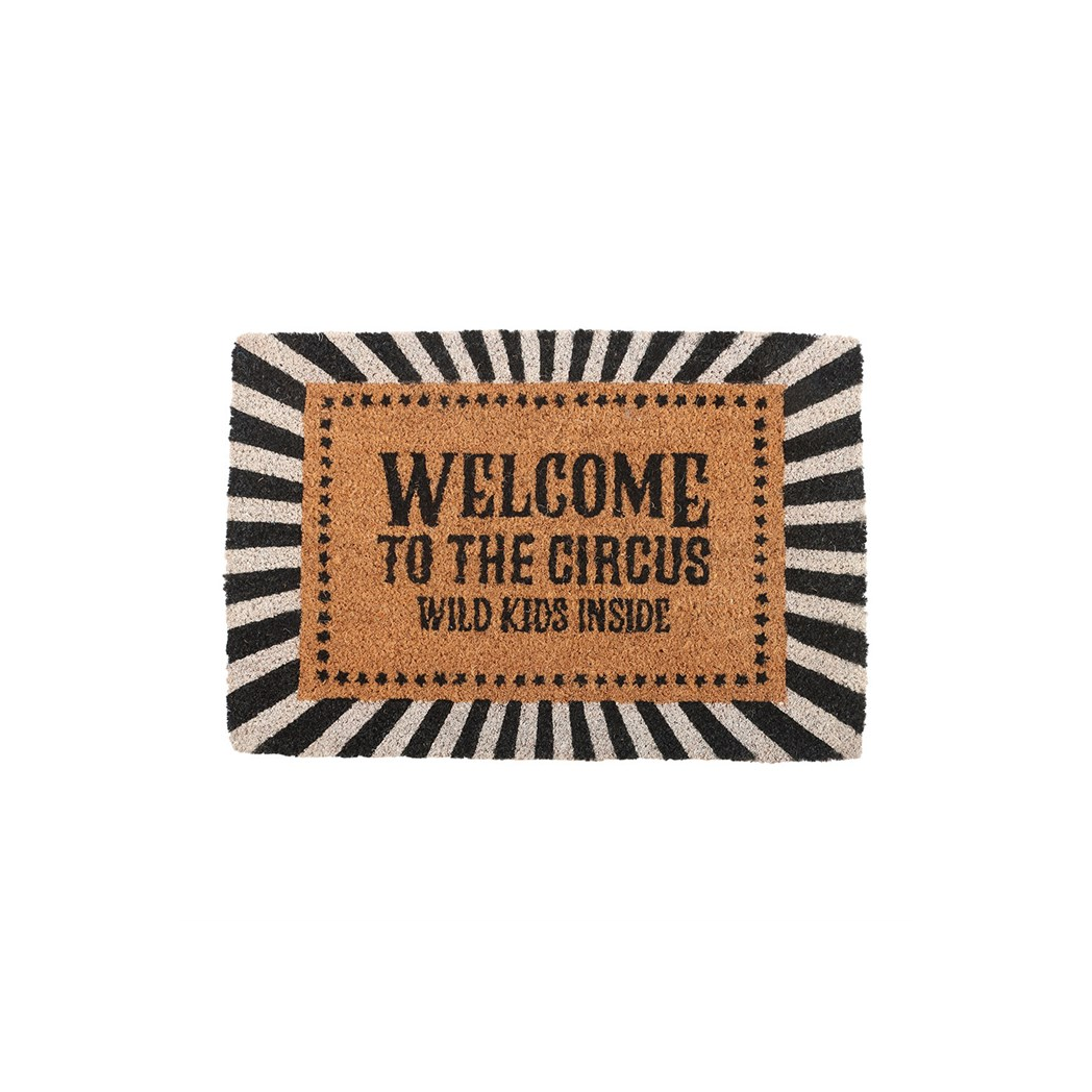 Black and white striped Welcome to the Circus doormat
