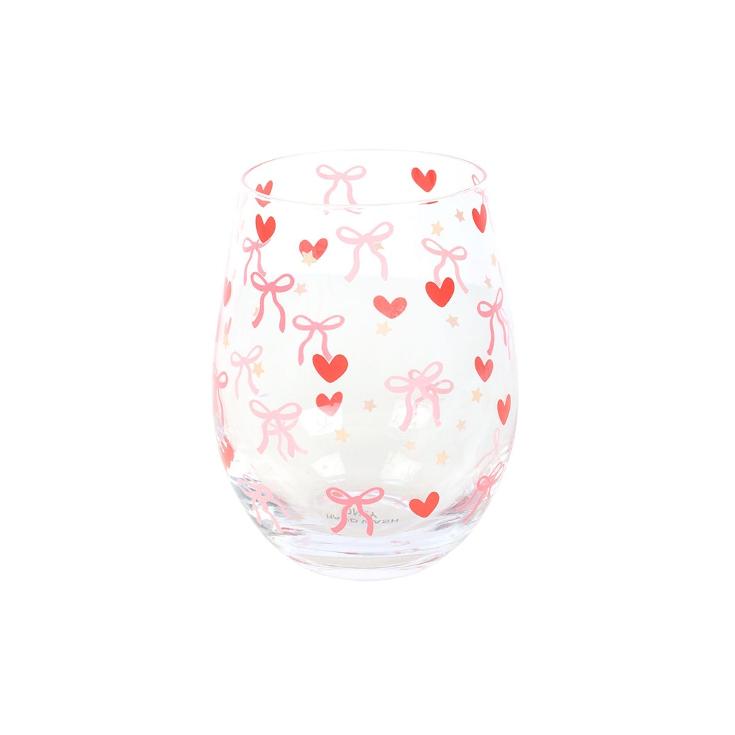 Bow and Heart Print Stemless Glass N/A