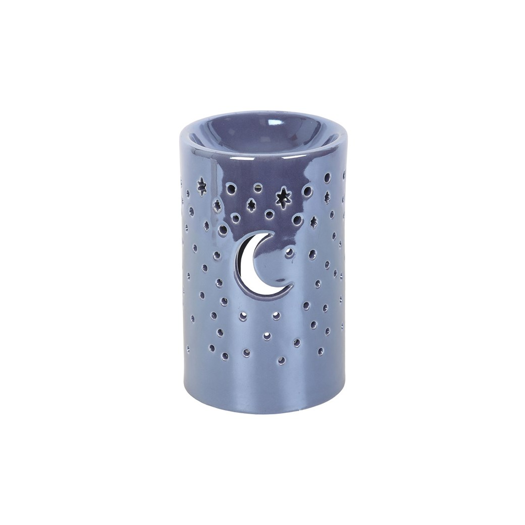 Purple ceramic moon pillar oil burner close up