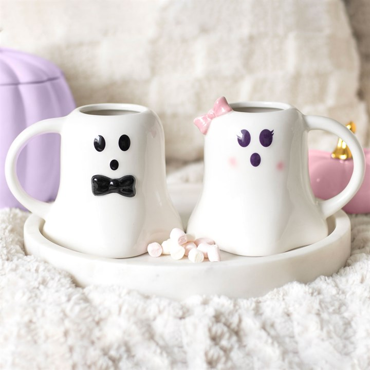 Mr and Mrs Boo ghost shaped mug set