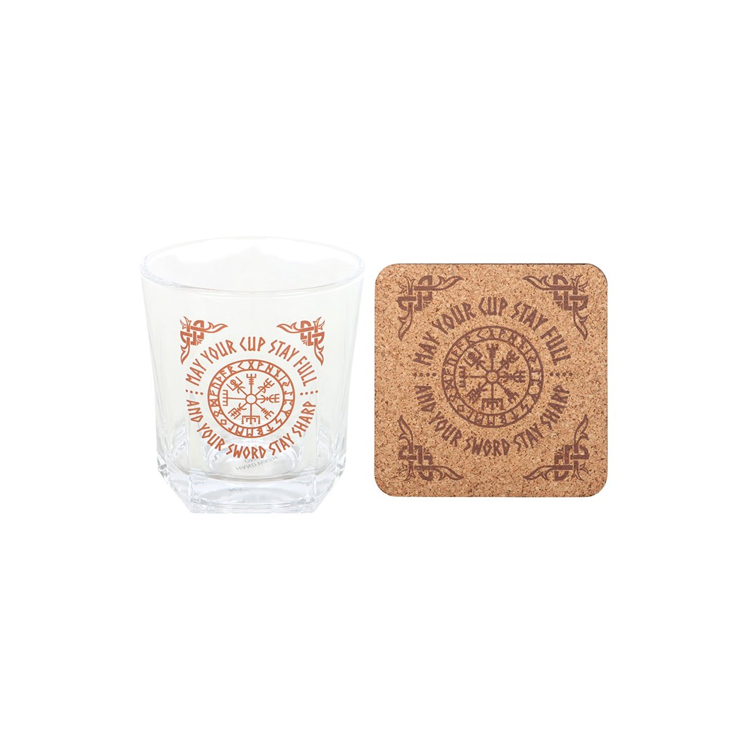 Viking Compass Lowball Drinking Glass with Coaster N/A