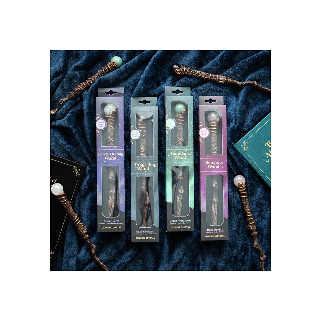 Protection Black Obsidian Crystal  Wand with Pouch N/A