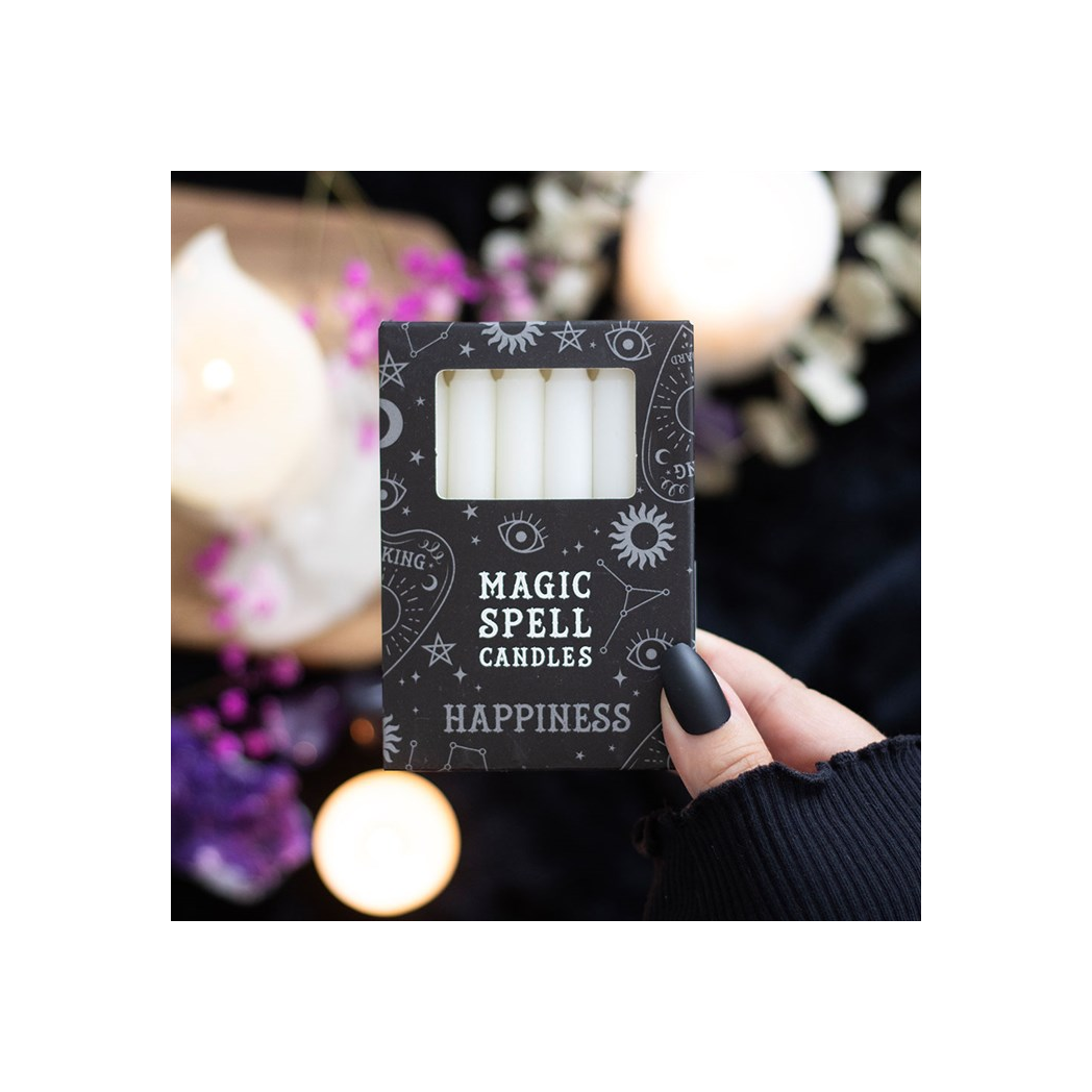Set of 12 White 'Happiness' Spell Candles N/A