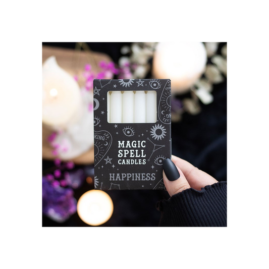 Set of 12 White 'Happiness' Spell Candles N/A