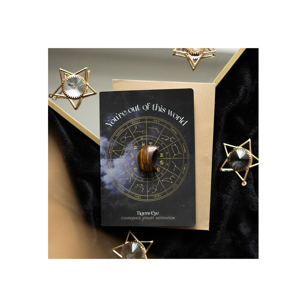 Out Of This World Tiger's Eye Crystal Moon Greeting Card N/A