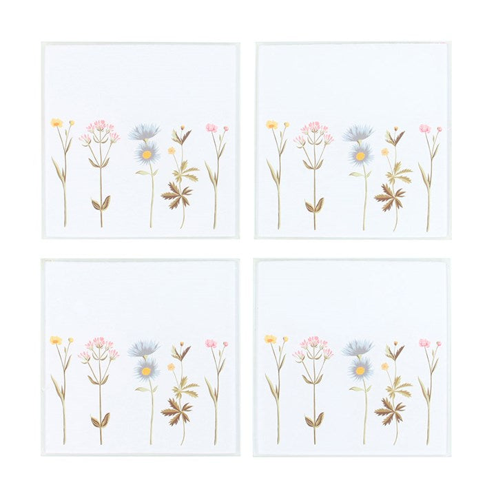 Floral Glass Coaster Set