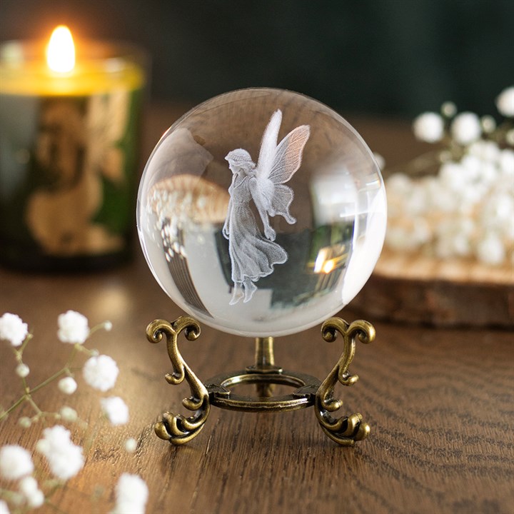 Stardust Fairy Laser Engraved Glass Crystal Ball and Stand N/A