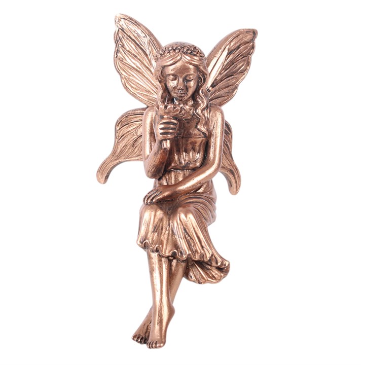 Pair of bronze-effect fairy shelf sitters with dangling legs