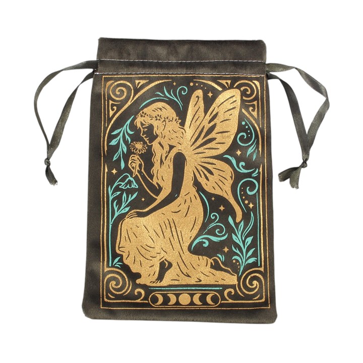 Stardust Fairy velvet pouch with gold and teal design