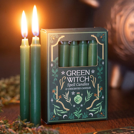 Pack of 12 Green Witch Spell Candles N/A