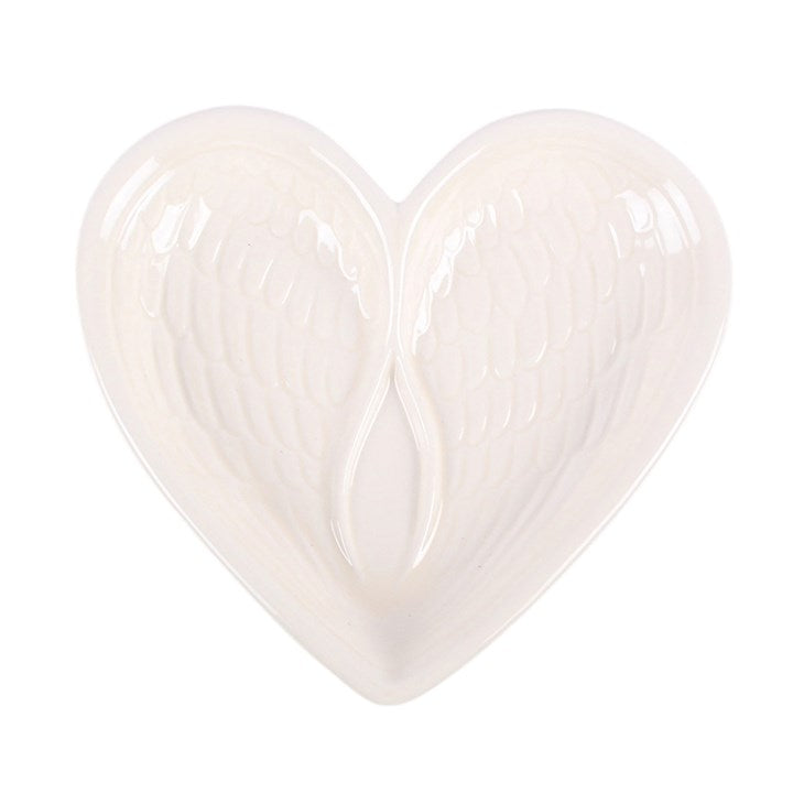 Off White Angel Wing Heart Trinket Dish N/A