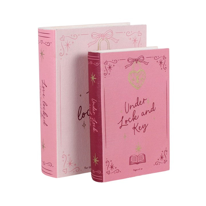 Set of 2 Heart Locket Book Shaped Storage Boxes N/A
