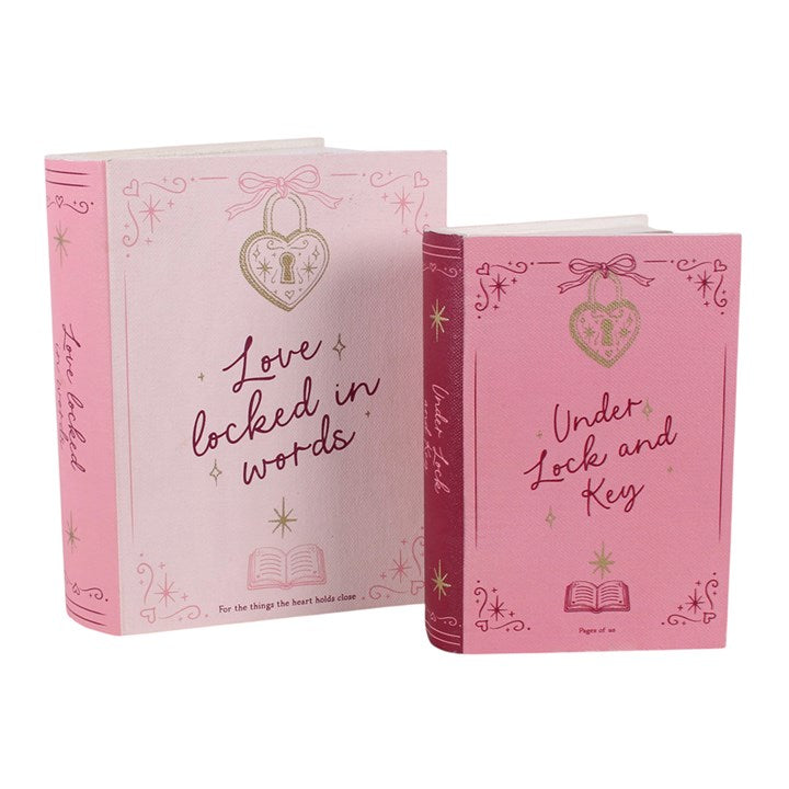 Set of 2 Heart Locket Book Shaped Storage Boxes N/A