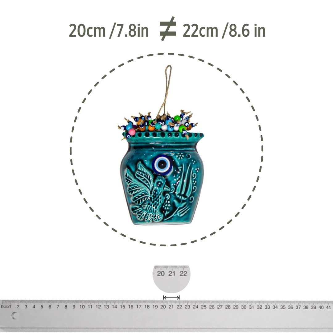 Ceramic Wall Decoration, Flower Pot Shaped, Turquoise – 20cm